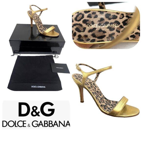 Dolce & Gabbana Metallic Gold Leather Ankle Strap Pumps Sandals 7,5 - Picture 1 of 15
